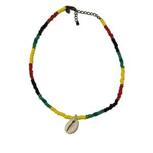 Beaded black, red, yellow, green, blue necklace